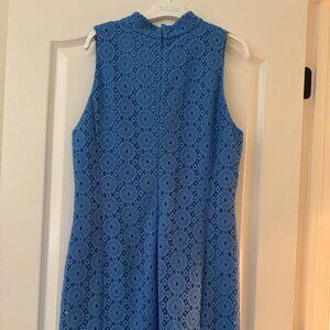 Lilly Pulitzer Blue Lace Shift Dress XL | Bamboo Zipper | Sleeveless Crochet